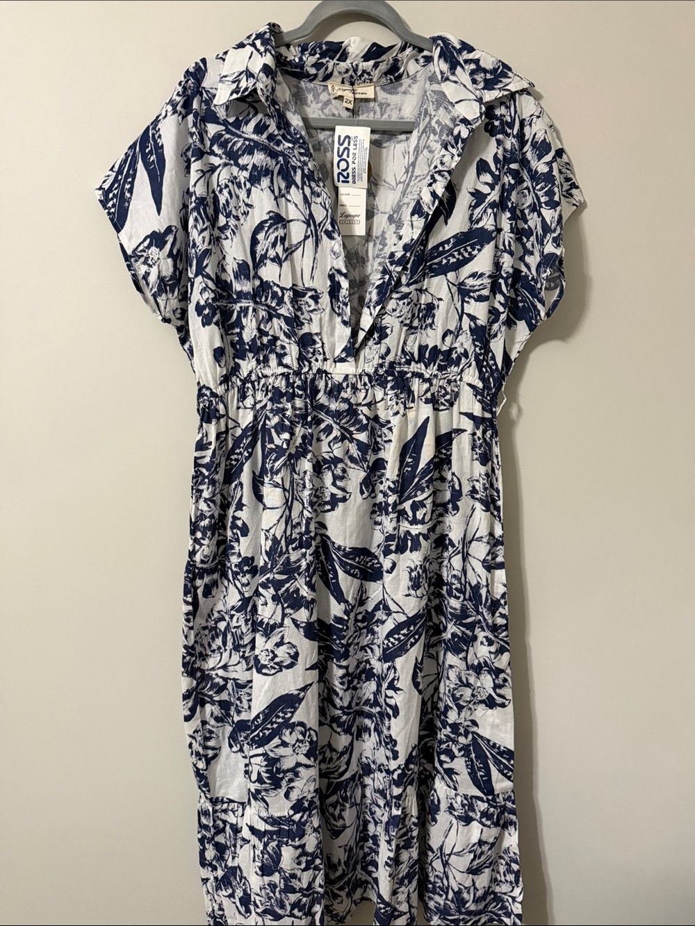 Women’s Floral Shirred Waist Dress - Navy & White